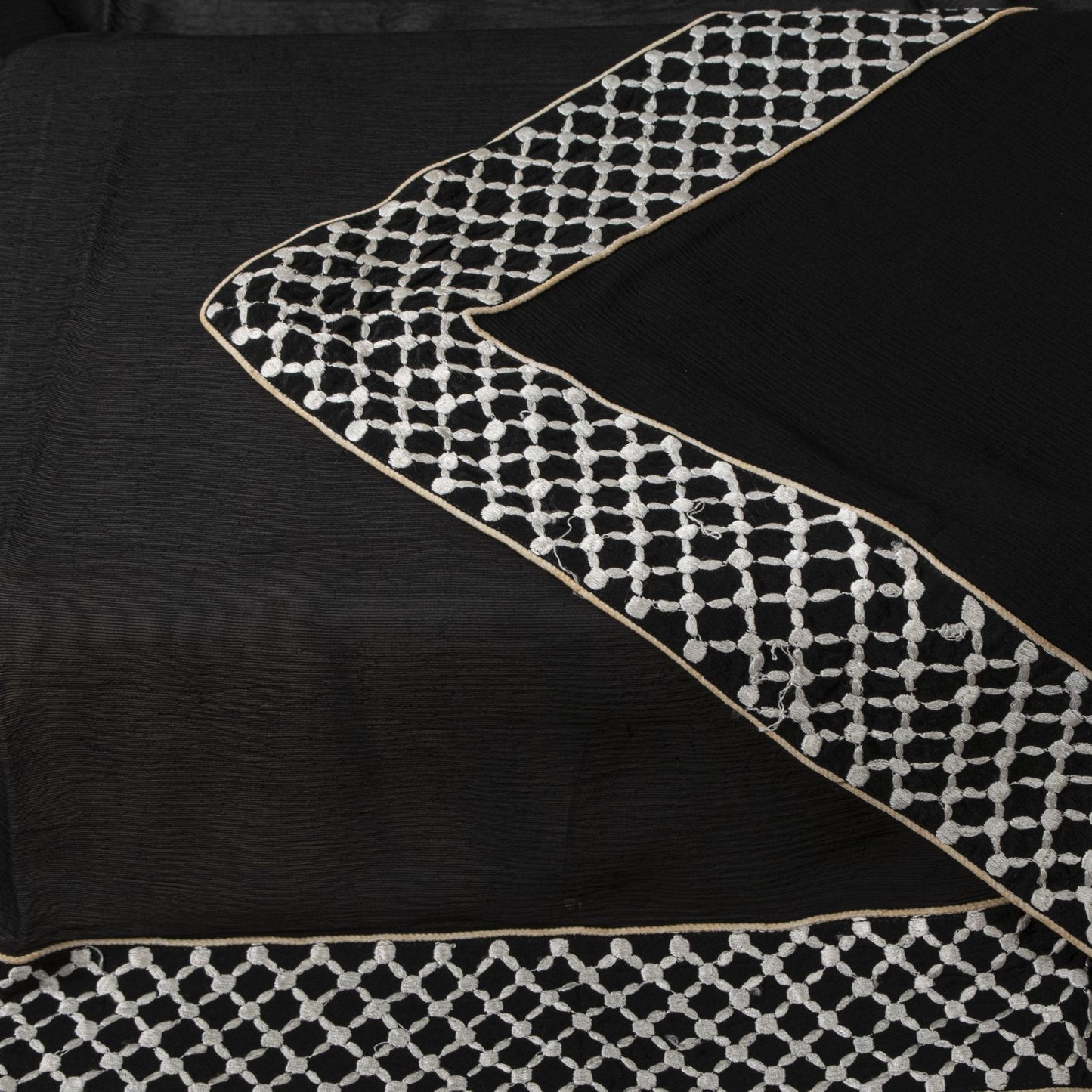 Sanskriti Vintage Soft Black Pure Chiffon Dupatta Stole Solid-Embroidered Patch