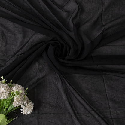 Sanskriti Vintage Soft Black Pure Chiffon Dupatta Stole Solid-Embroidered Patch