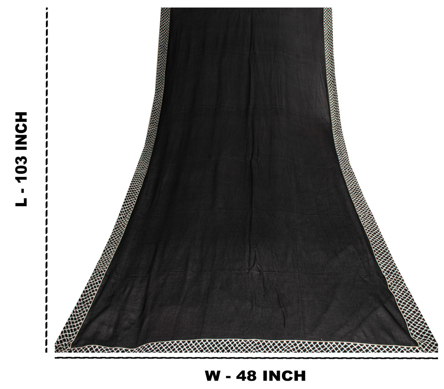 Sanskriti Vintage Soft Black Pure Chiffon Dupatta Stole Solid-Embroidered Patch