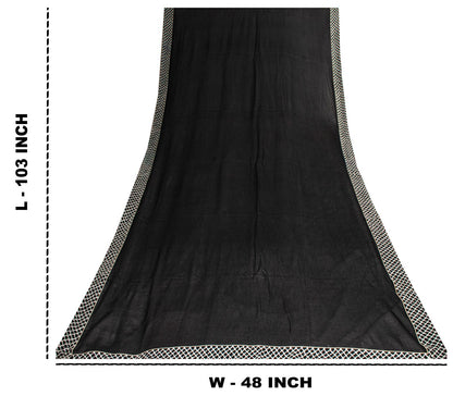 Sanskriti Vintage Soft Black Pure Chiffon Dupatta Stole Solid-Embroidered Patch