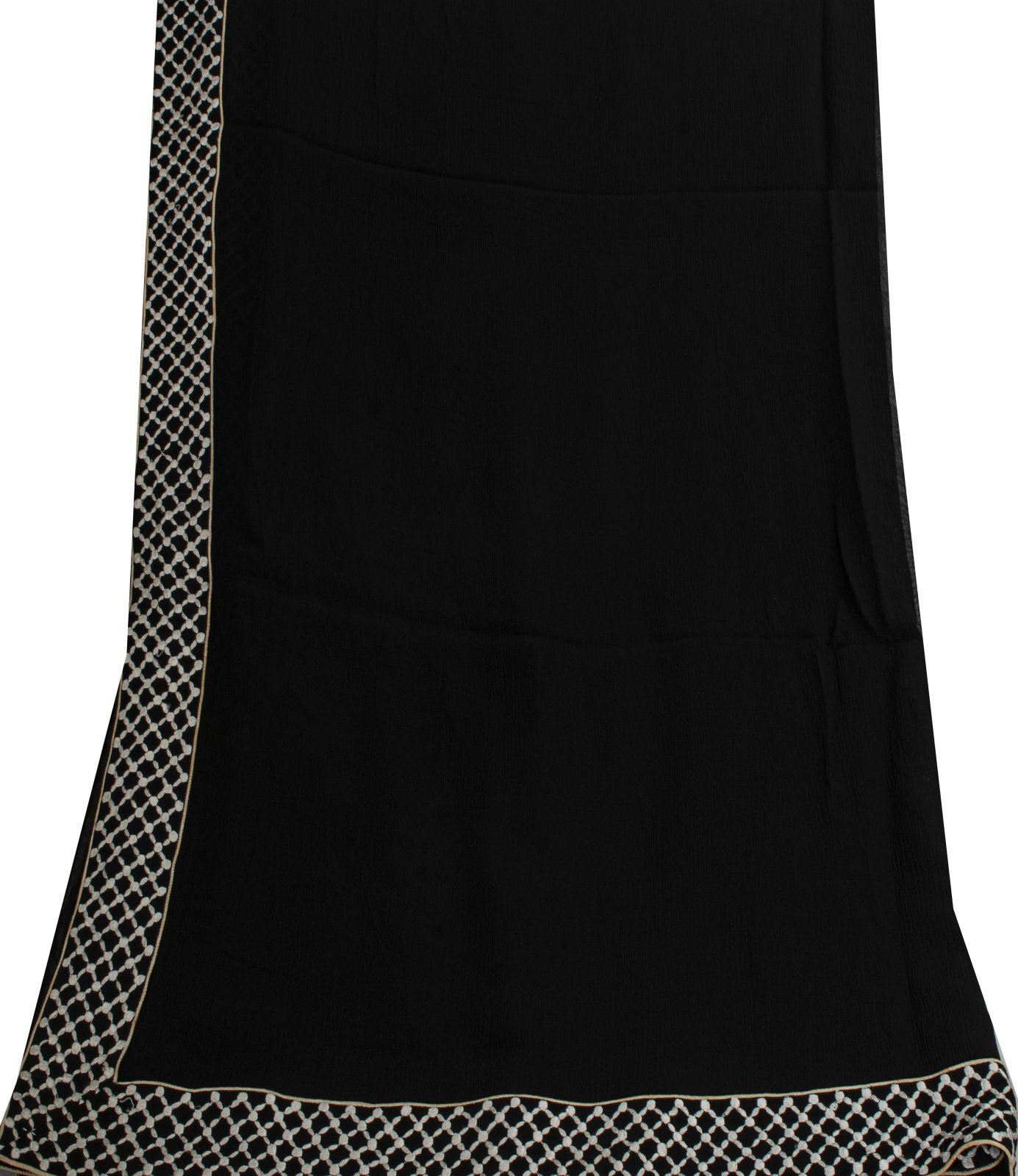 Sanskriti Vintage Soft Black Pure Chiffon Dupatta Stole Solid-Embroidered Patch