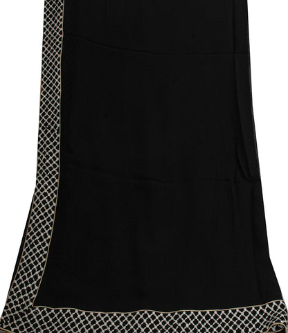 Sanskriti Vintage Soft Black Pure Chiffon Dupatta Stole Solid-Embroidered Patch