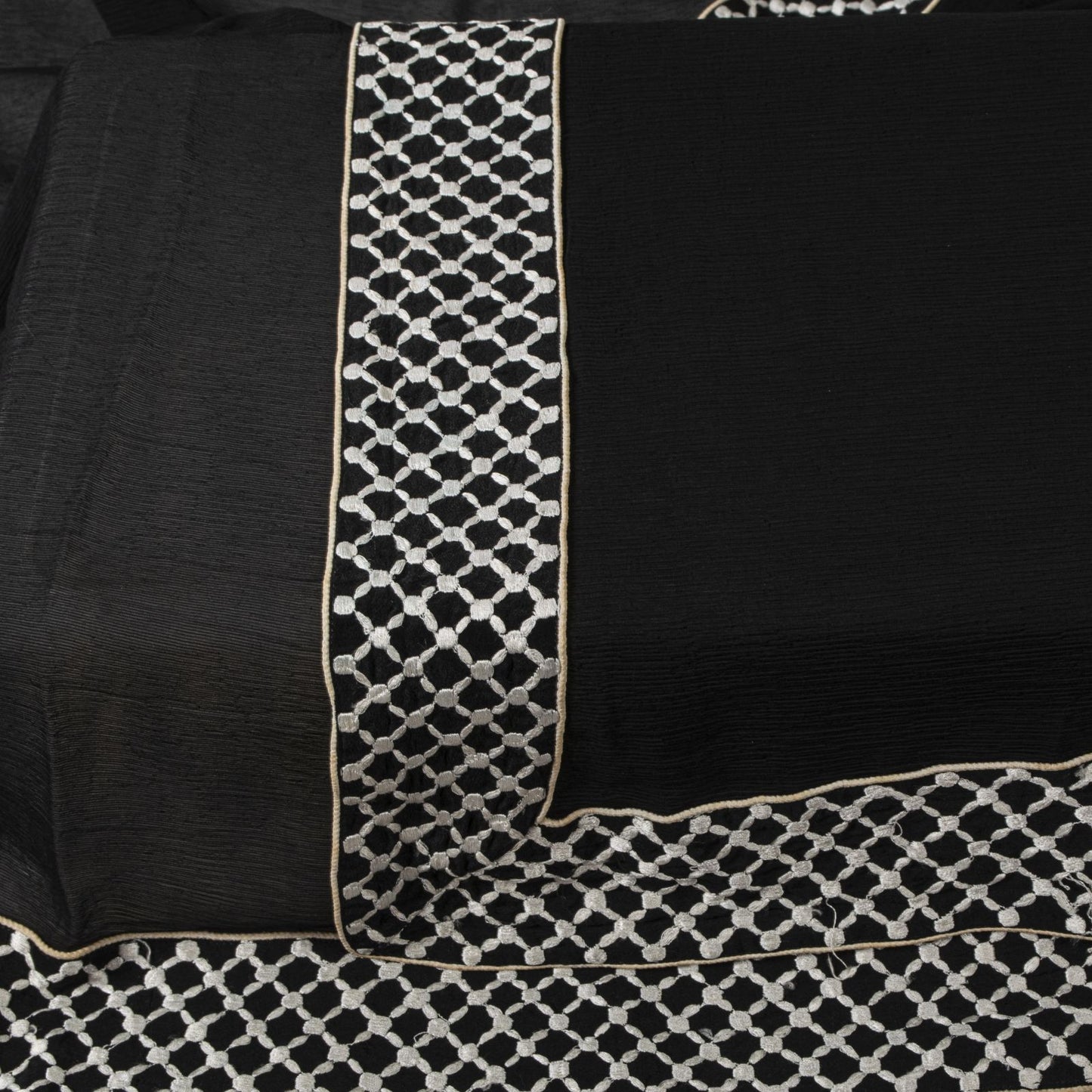 Sanskriti Vintage Soft Black Pure Chiffon Dupatta Stole Solid-Embroidered Patch