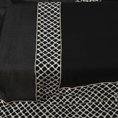 Sanskriti Vintage Soft Black Pure Chiffon Dupatta Stole Solid-Embroidered Patch