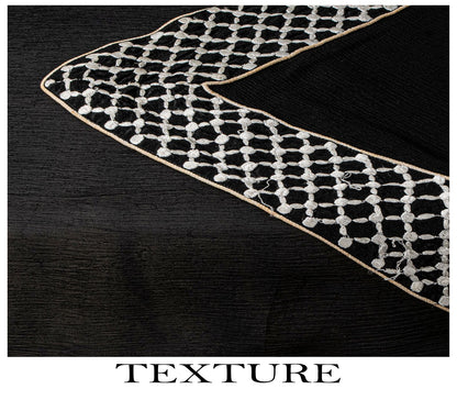 Sanskriti Vintage Soft Black Pure Chiffon Dupatta Stole Solid-Embroidered Patch