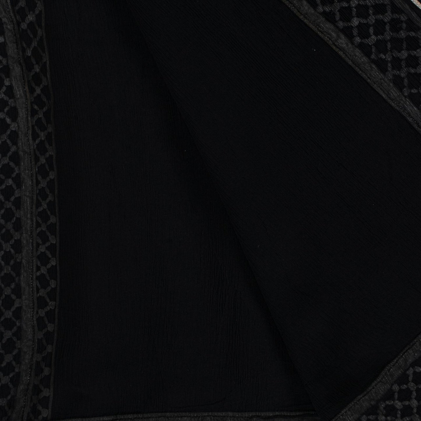 Sanskriti Vintage Soft Black Pure Chiffon Dupatta Stole Solid-Embroidered Patch
