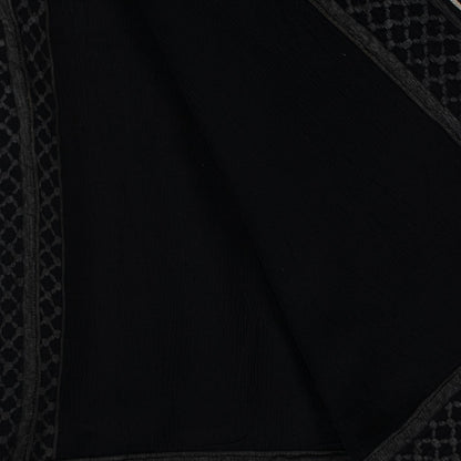 Sanskriti Vintage Soft Black Pure Chiffon Dupatta Stole Solid-Embroidered Patch