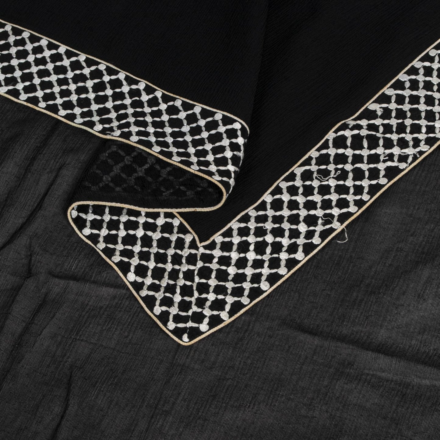 Sanskriti Vintage Soft Black Pure Chiffon Dupatta Stole Solid-Embroidered Patch