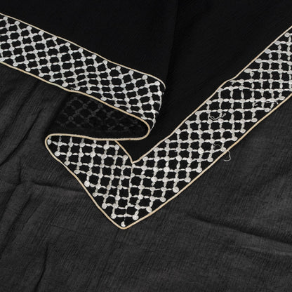 Sanskriti Vintage Soft Black Pure Chiffon Dupatta Stole Solid-Embroidered Patch