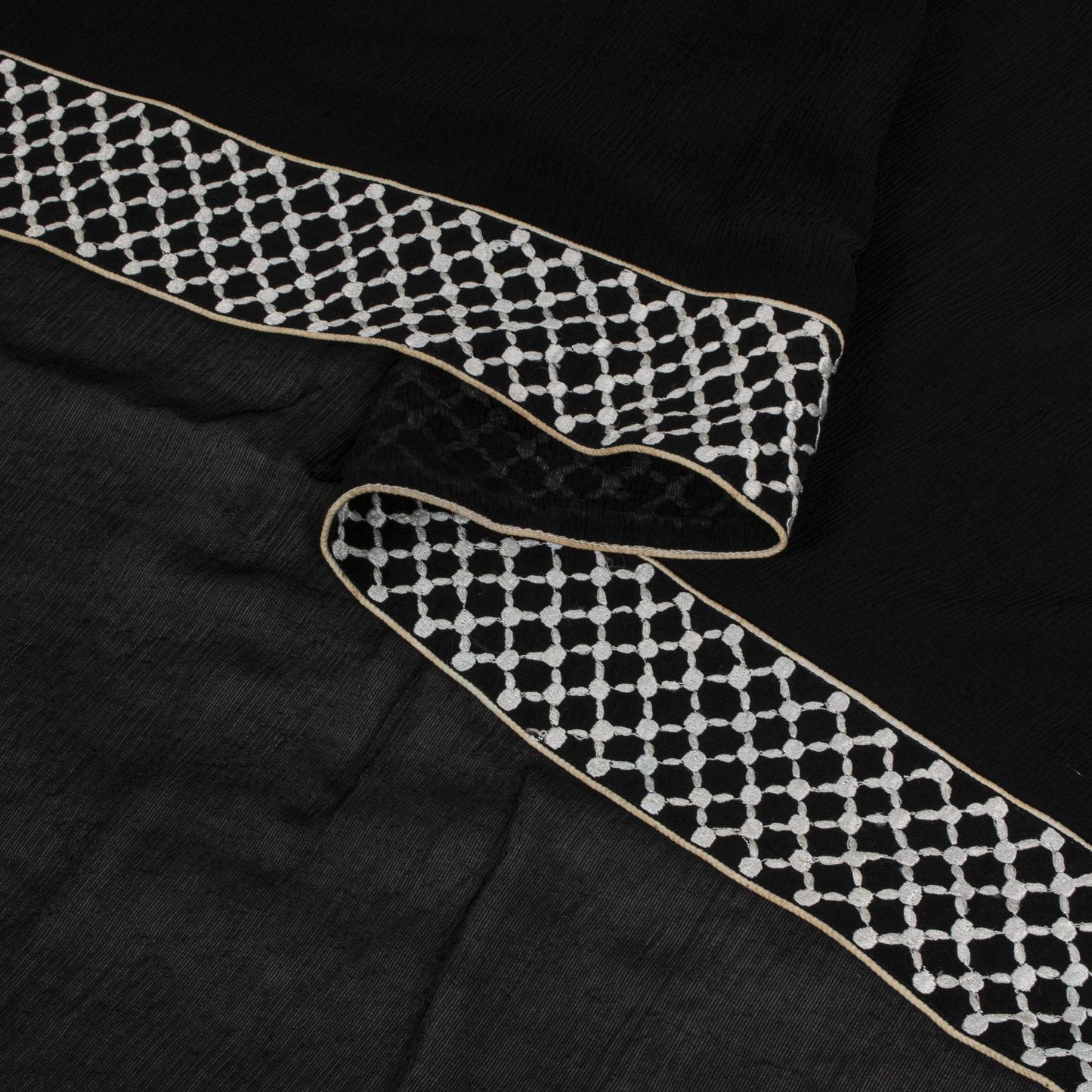 Sanskriti Vintage Soft Black Pure Chiffon Dupatta Stole Solid-Embroidered Patch