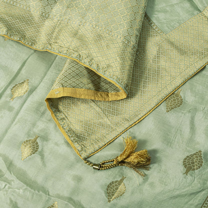 Sanskriti Vintage Green Blend Silk Dupatta Stole Banarasi Brocade Kadhwa Zari