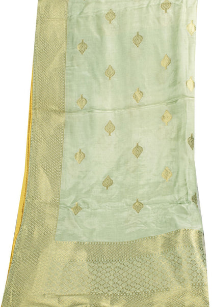 Sanskriti Vintage Green Blend Silk Dupatta Stole Banarasi Brocade Kadhwa Zari