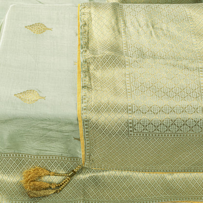 Sanskriti Vintage Green Blend Silk Dupatta Stole Banarasi Brocade Kadhwa Zari
