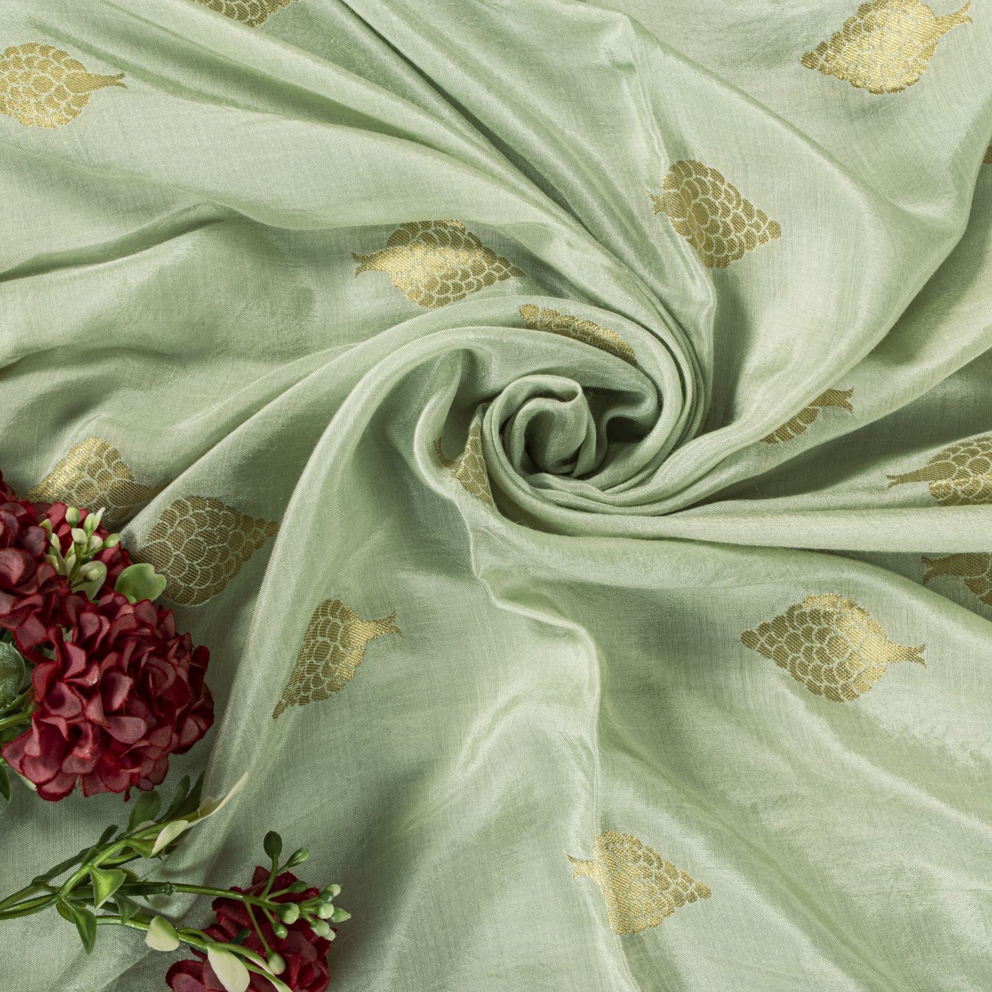 Sanskriti Vintage Green Blend Silk Dupatta Stole Banarasi Brocade Kadhwa Zari