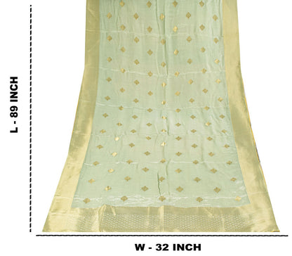 Sanskriti Vintage Green Blend Silk Dupatta Stole Banarasi Brocade Kadhwa Zari