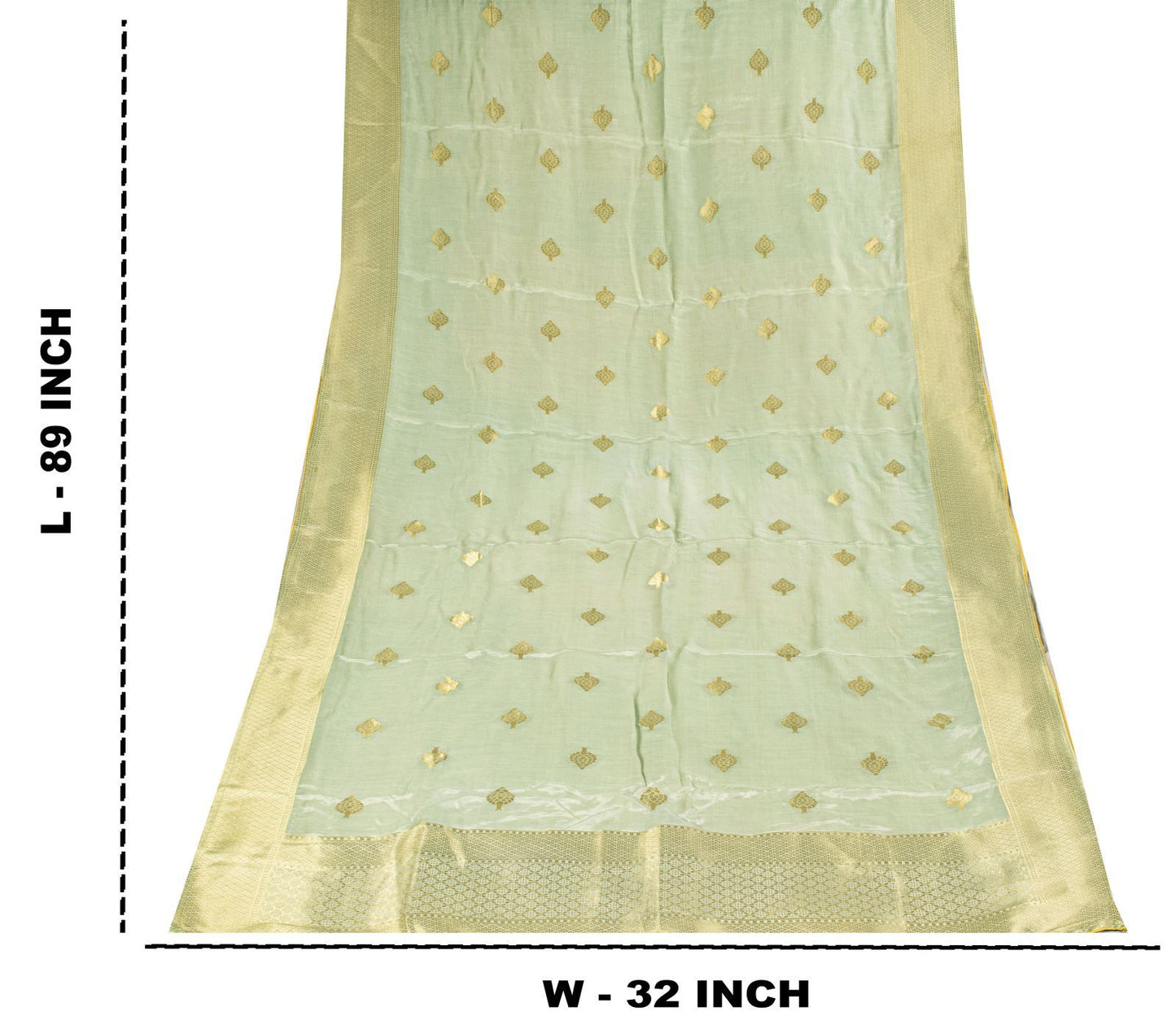 Sanskriti Vintage Green Blend Silk Dupatta Stole Banarasi Brocade Kadhwa Zari
