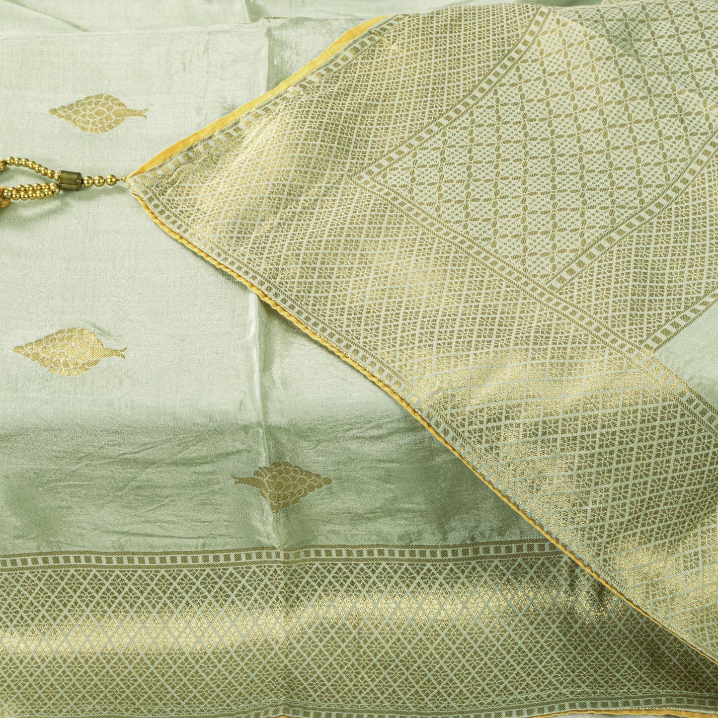 Sanskriti Vintage Green Blend Silk Dupatta Stole Banarasi Brocade Kadhwa Zari