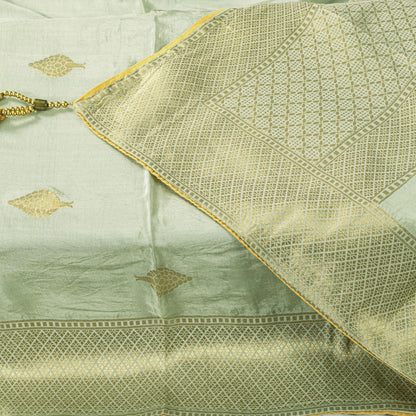 Sanskriti Vintage Green Blend Silk Dupatta Stole Banarasi Brocade Kadhwa Zari
