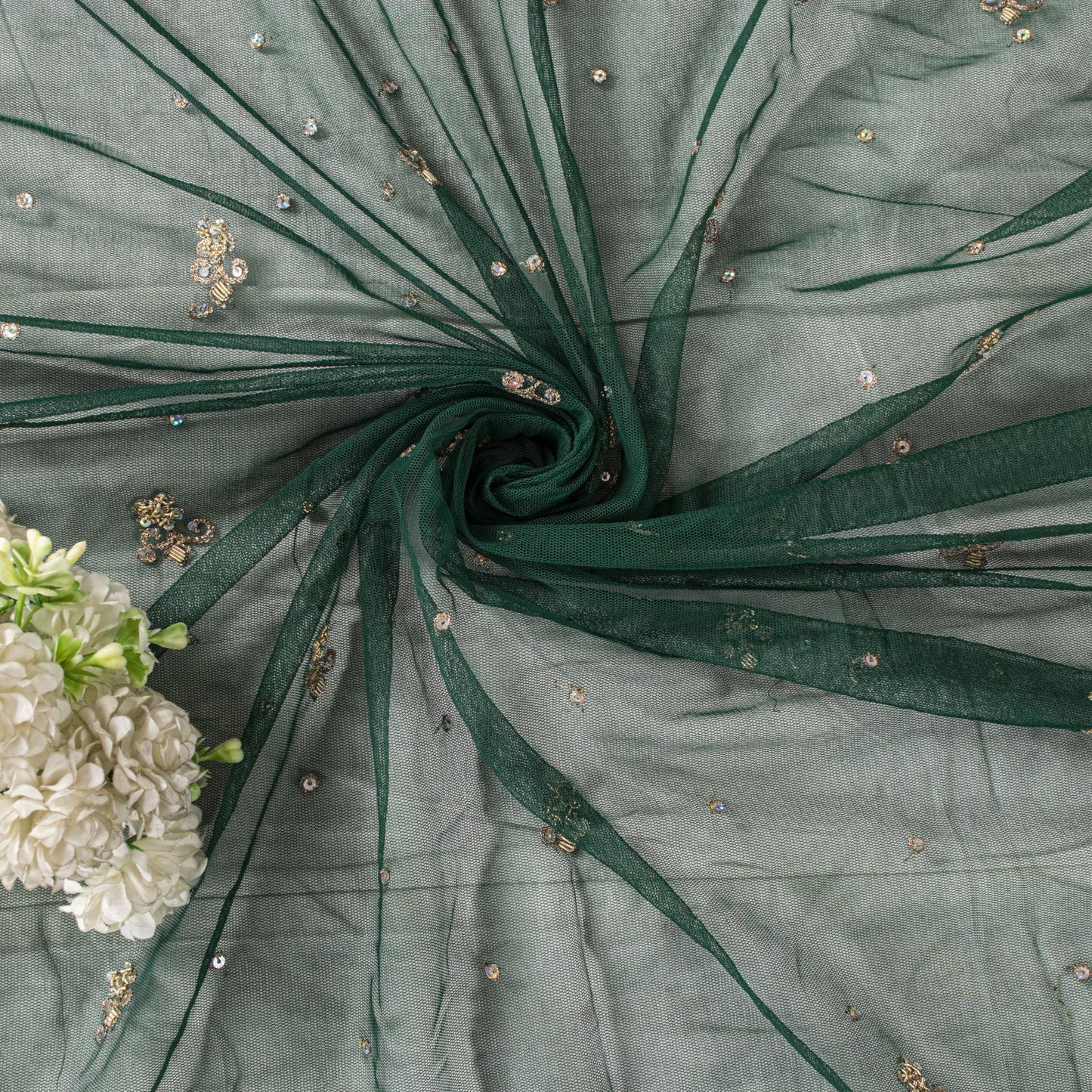 Sanskriti Vintage Green Net Dupatta Stole Hand Embroidered Zardozi Dabka Veil