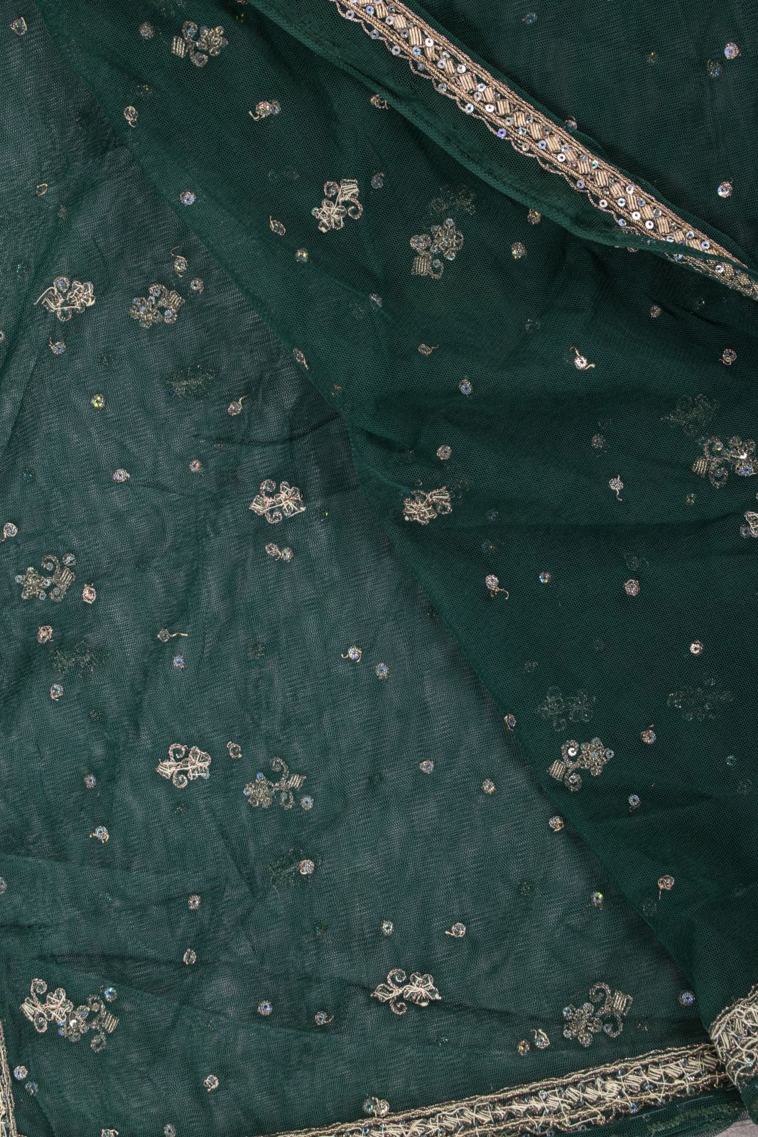 Sanskriti Vintage Green Net Dupatta Stole Hand Embroidered Zardozi Dabka Veil