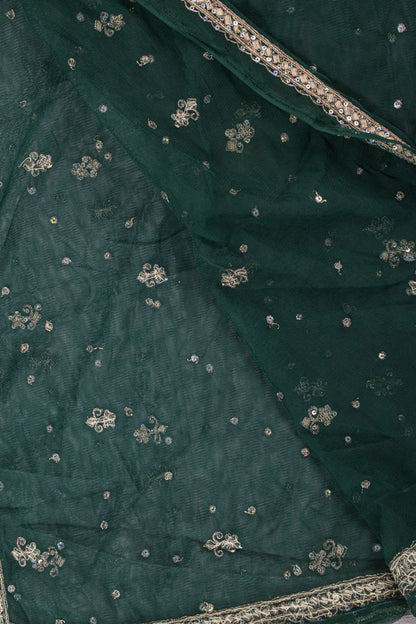 Sanskriti Vintage Green Net Dupatta Stole Hand Embroidered Zardozi Dabka Veil