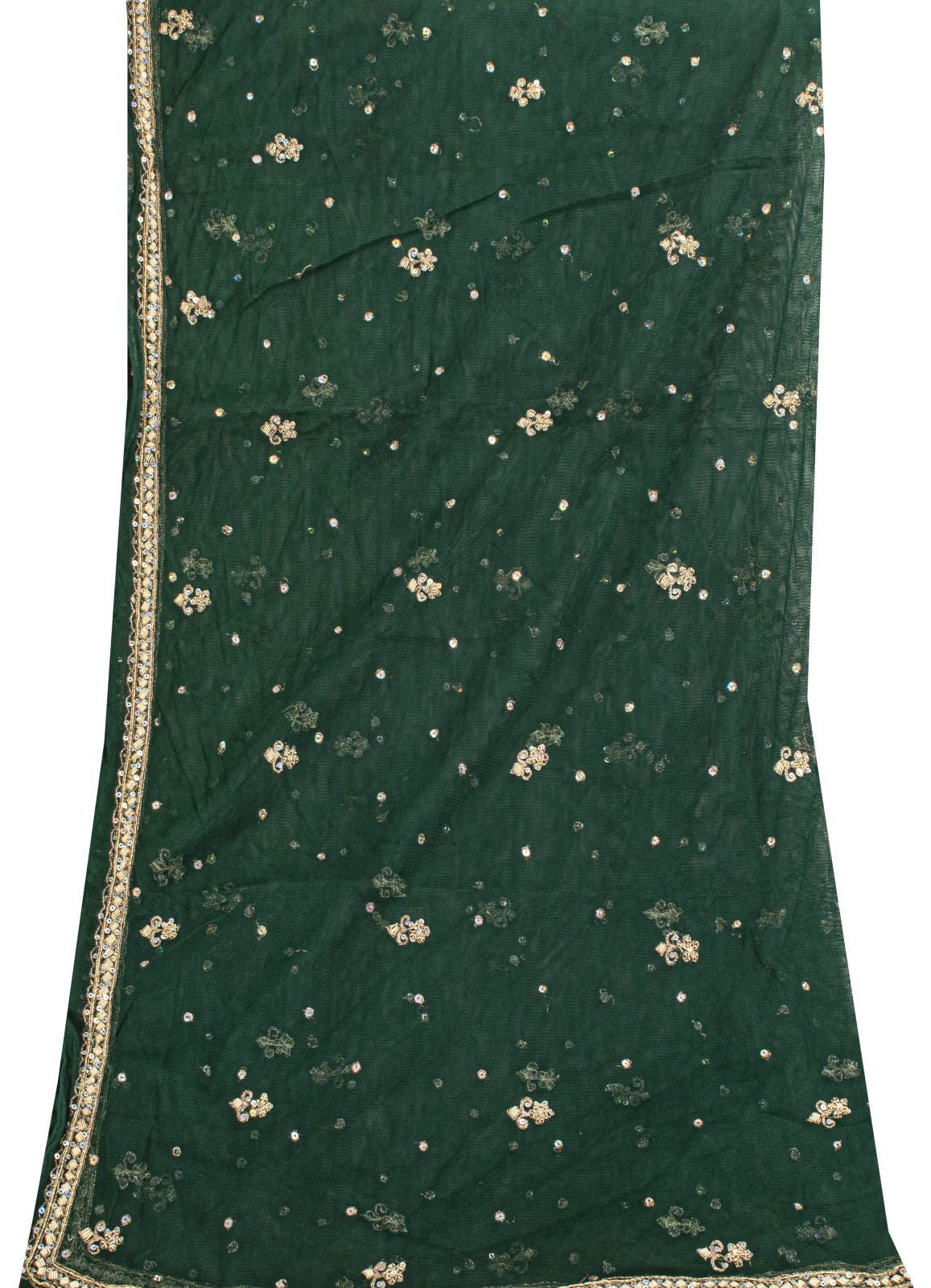 Sanskriti Vintage Green Net Dupatta Stole Hand Embroidered Zardozi Dabka Veil