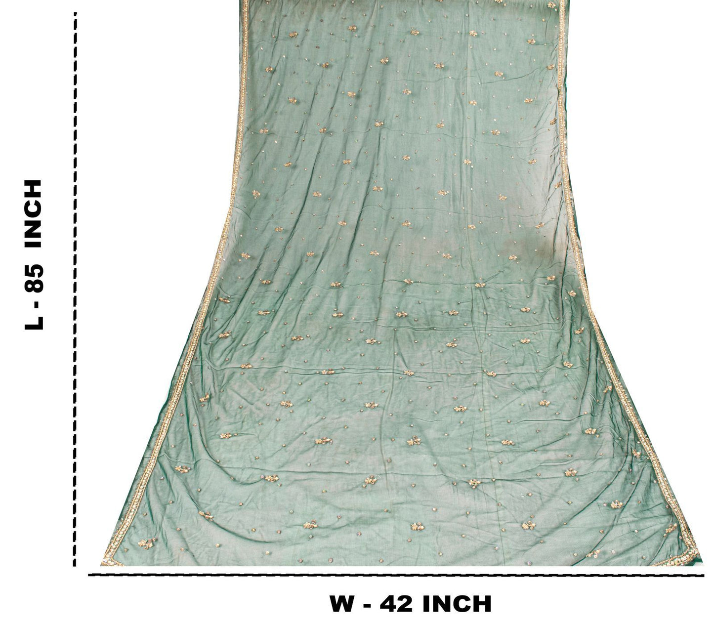 Sanskriti Vintage Green Net Dupatta Stole Hand Embroidered Zardozi Dabka Veil