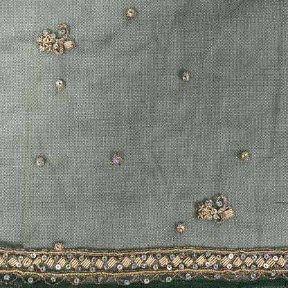 Sanskriti Vintage Green Net Dupatta Stole Hand Embroidered Zardozi Dabka Veil