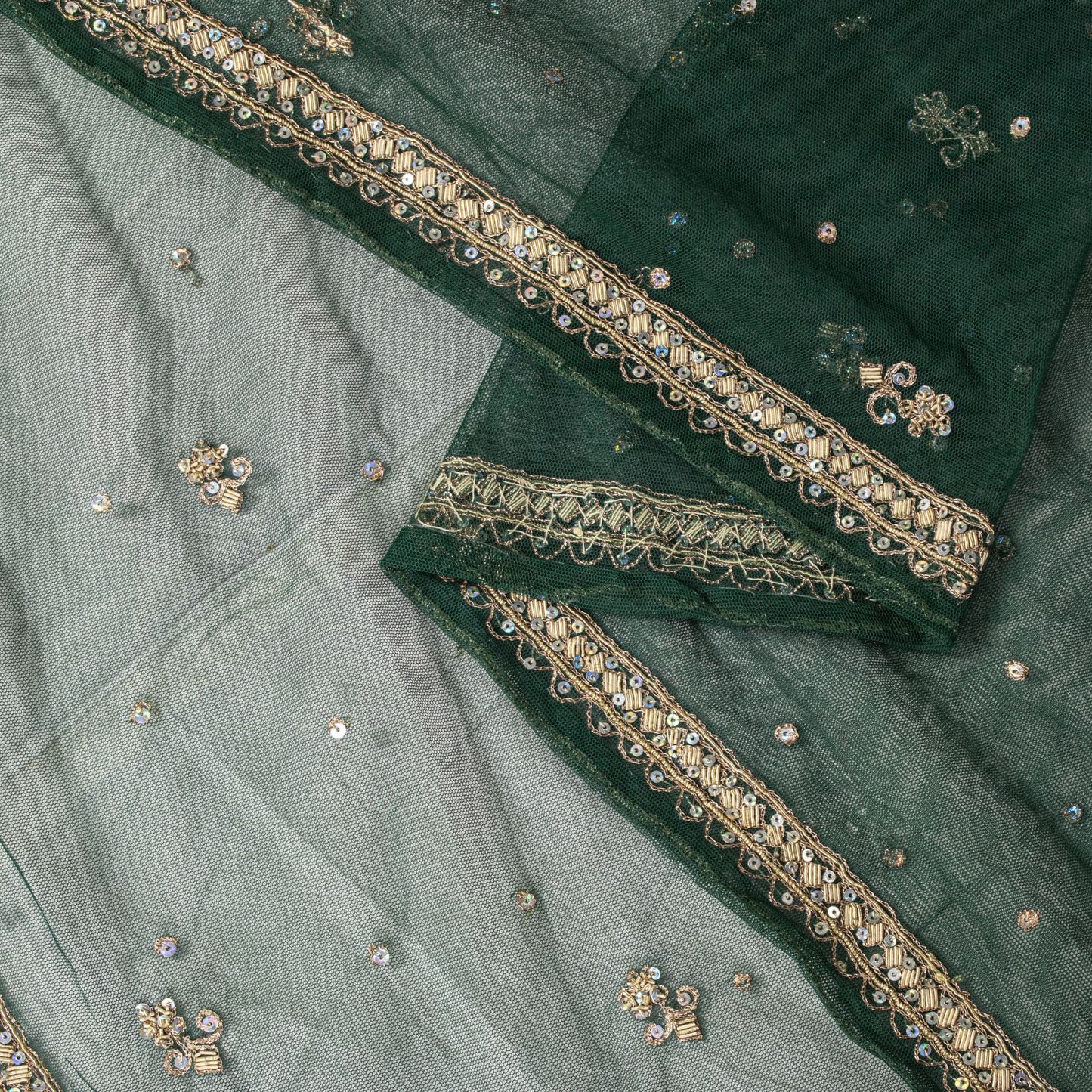 Sanskriti Vintage Green Net Dupatta Stole Hand Embroidered Zardozi Dabka Veil