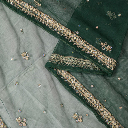 Sanskriti Vintage Green Net Dupatta Stole Hand Embroidered Zardozi Dabka Veil