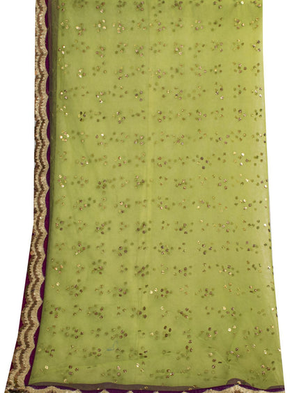 Sanskriti Vintage Net Mesh Green Dupatta Stole Embroidered Sequins Veil Fabric