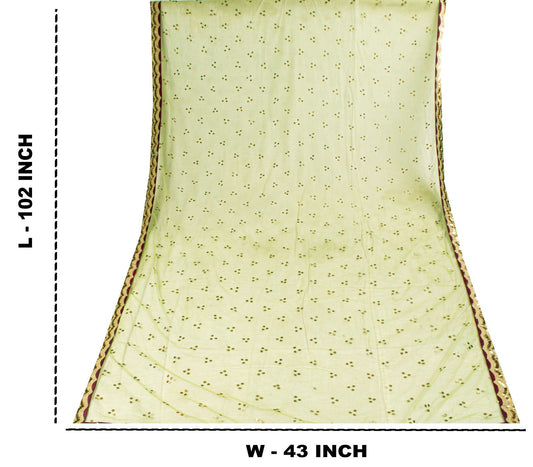Sanskriti Vintage Net Mesh Green Dupatta Stole Embroidered Sequins Veil Fabric
