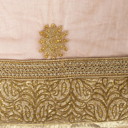 Sanskriti Vintage Peach Net Dupatta Stole Embroidered Patch Stone Neck Head Veil