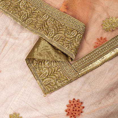 Sanskriti Vintage Peach Net Dupatta Stole Embroidered Patch Stone Neck Head Veil
