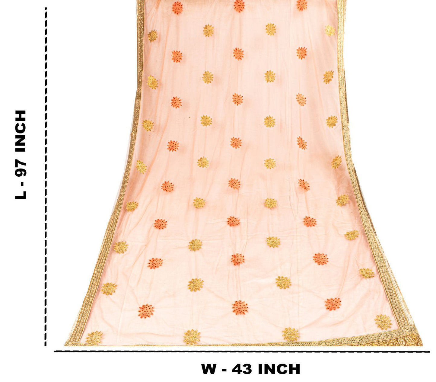Sanskriti Vintage Peach Net Dupatta Stole Embroidered Patch Stone Neck Head Veil