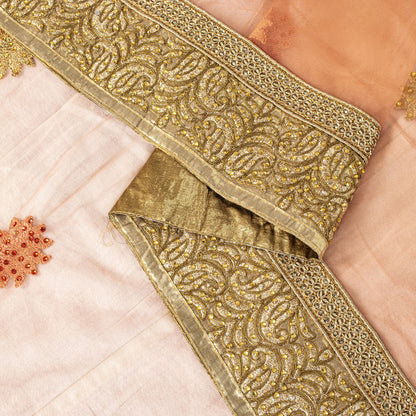 Sanskriti Vintage Peach Net Dupatta Stole Embroidered Patch Stone Neck Head Veil