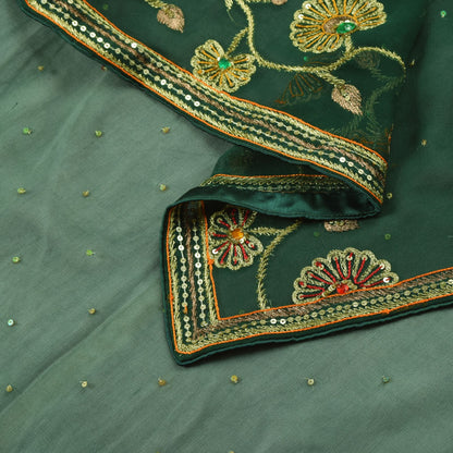 Sanskriti Vintage Green Pure Georgette Dupatta Stole Hand Embroidered Zari Veil