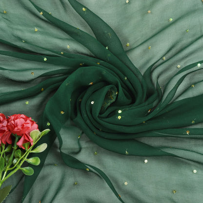 Sanskriti Vintage Green Pure Georgette Dupatta Stole Hand Embroidered Zari Veil