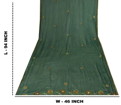 Sanskriti Vintage Green Pure Georgette Dupatta Stole Hand Embroidered Zari Veil
