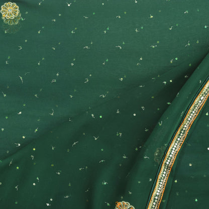 Sanskriti Vintage Green Pure Georgette Dupatta Stole Hand Embroidered Zari Veil