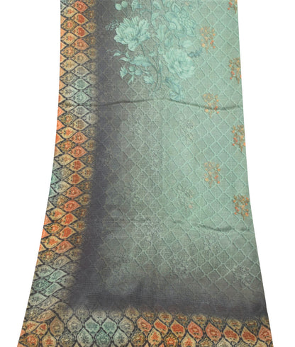Sanskriti Vintage Blue Chiffon Silk Dupatta Stole Digital Print Embroidered Veil