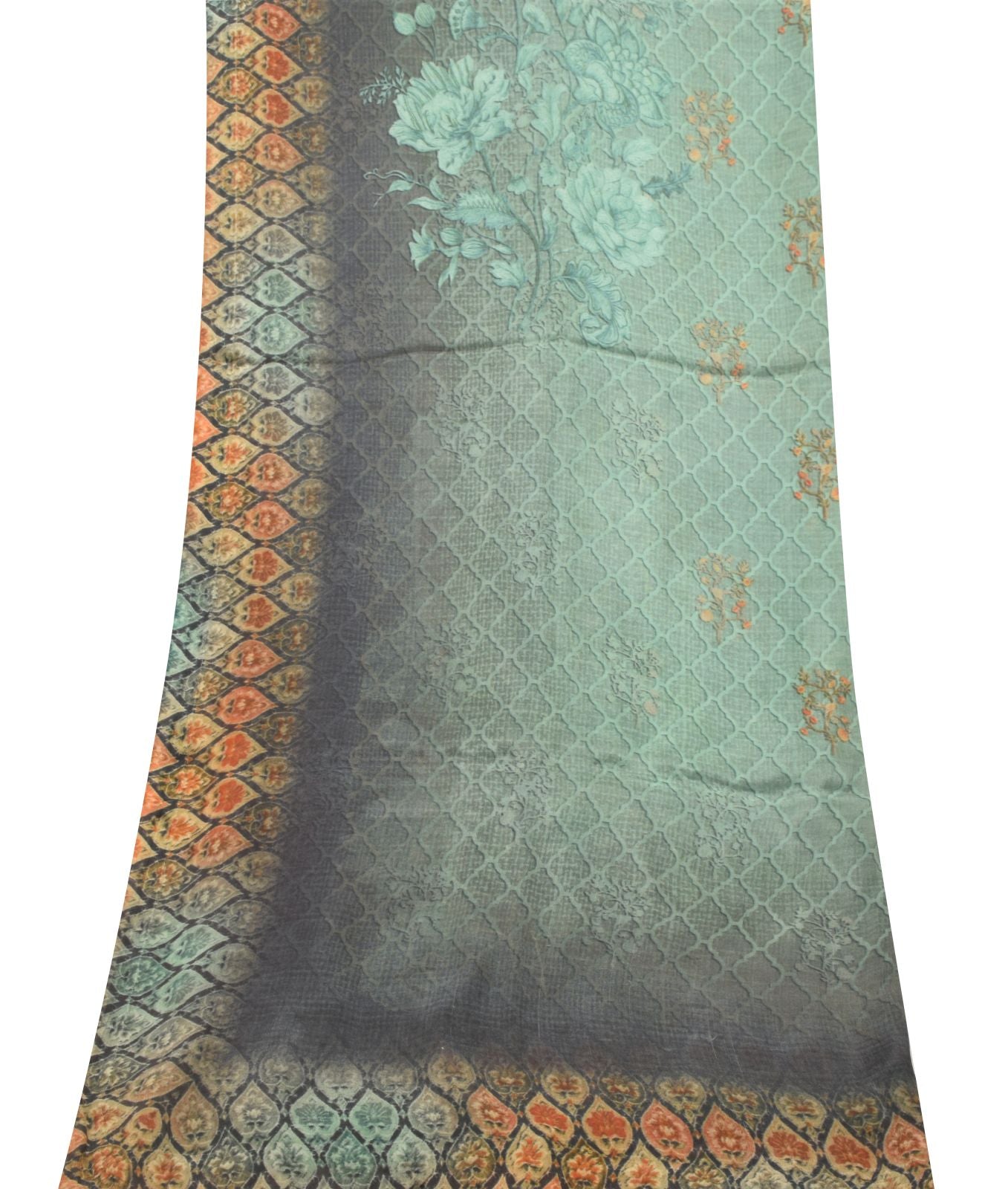 Sanskriti Vintage Blue Chiffon Silk Dupatta Stole Digital Print Embroidered Veil