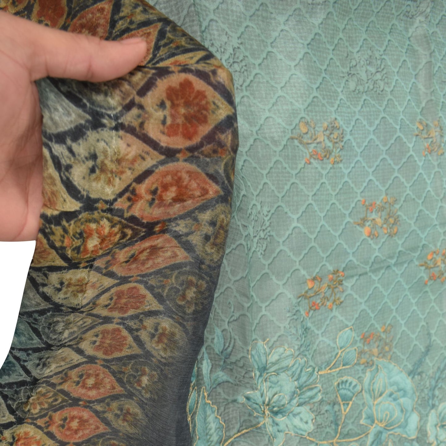 Sanskriti Vintage Blue Chiffon Silk Dupatta Stole Digital Print Embroidered Veil