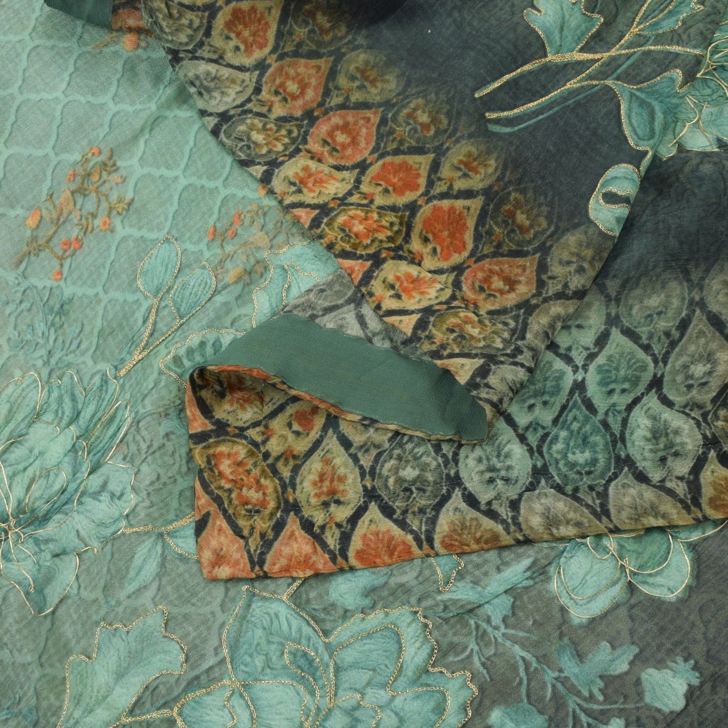 Sanskriti Vintage Blue Chiffon Silk Dupatta Stole Digital Print Embroidered Veil
