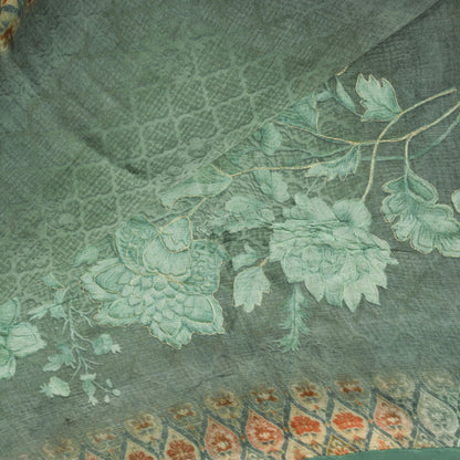 Sanskriti Vintage Blue Chiffon Silk Dupatta Stole Digital Print Embroidered Veil