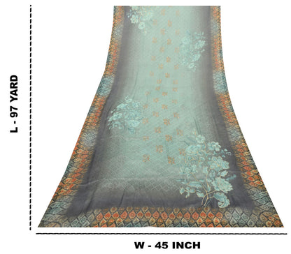 Sanskriti Vintage Blue Chiffon Silk Dupatta Stole Digital Print Embroidered Veil