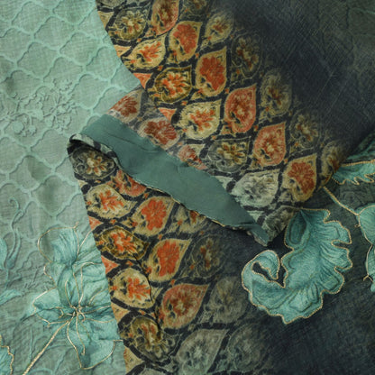 Sanskriti Vintage Blue Chiffon Silk Dupatta Stole Digital Print Embroidered Veil