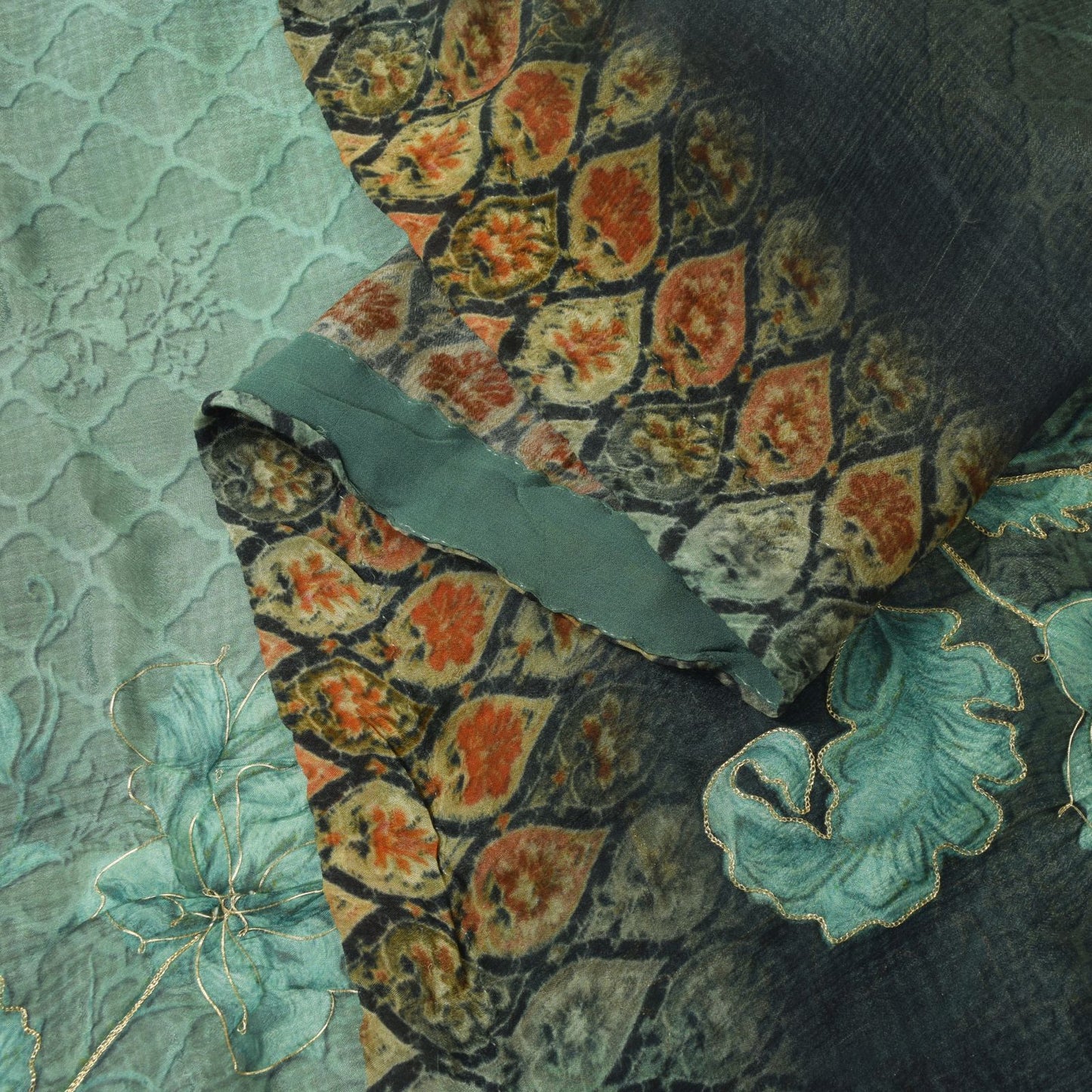 Sanskriti Vintage Blue Chiffon Silk Dupatta Stole Digital Print Embroidered Veil