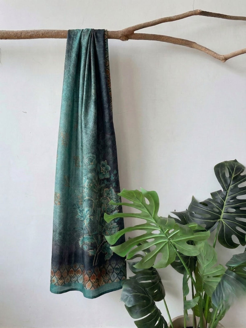 Sanskriti Vintage Blue Chiffon Silk Dupatta Stole Digital Print Embroidered Veil