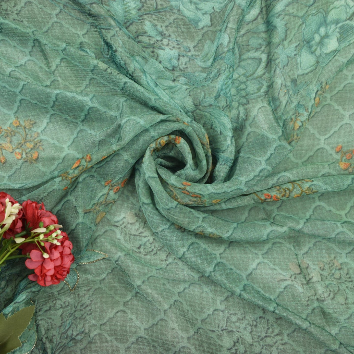 Sanskriti Vintage Blue Chiffon Silk Dupatta Stole Digital Print Embroidered Veil